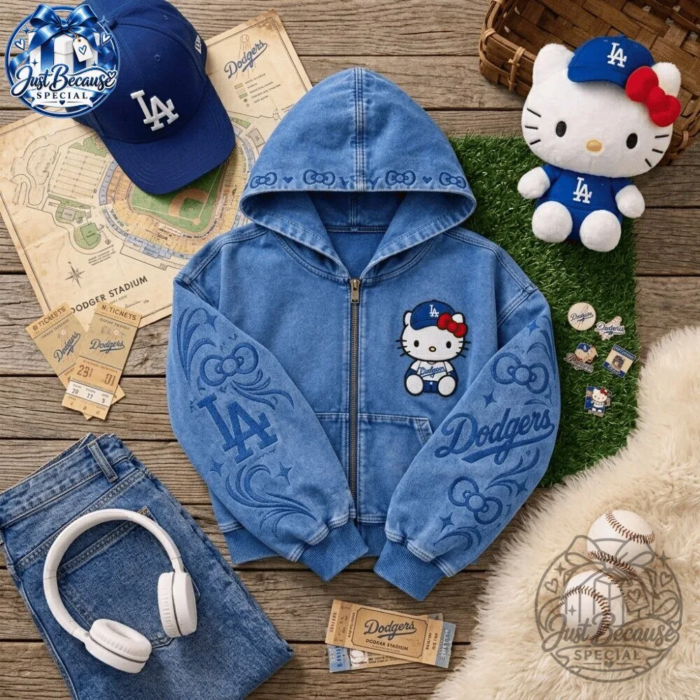 Hello Kitty x Los Angeles Dodgers Denim Zip-Up Hoodie 2026